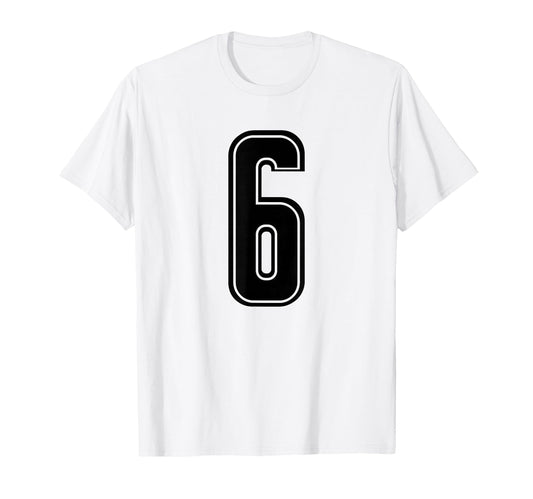Black Sports Team Number 6 T-Shirt - Graphic Print for Adults - T-Shirt, Sweatshirt, Hoodie