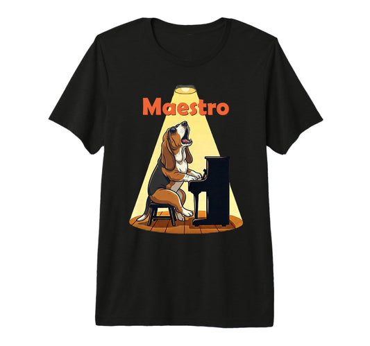 Basset Hound Dog Maestro Playing T-Shirt - Novelty Apparel for Adults - T-Shirt, Sweatshirt, Hoodie