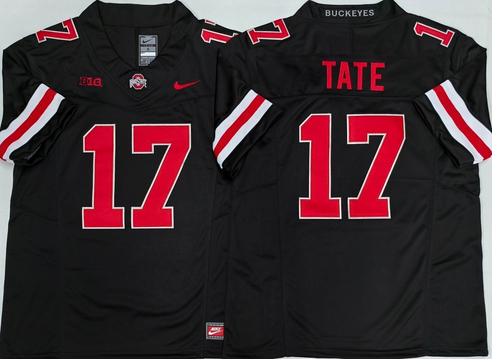 Men's Ohio State Buckeyes Carnell Tate Black Player Game Jersey sports jersey product view 1
