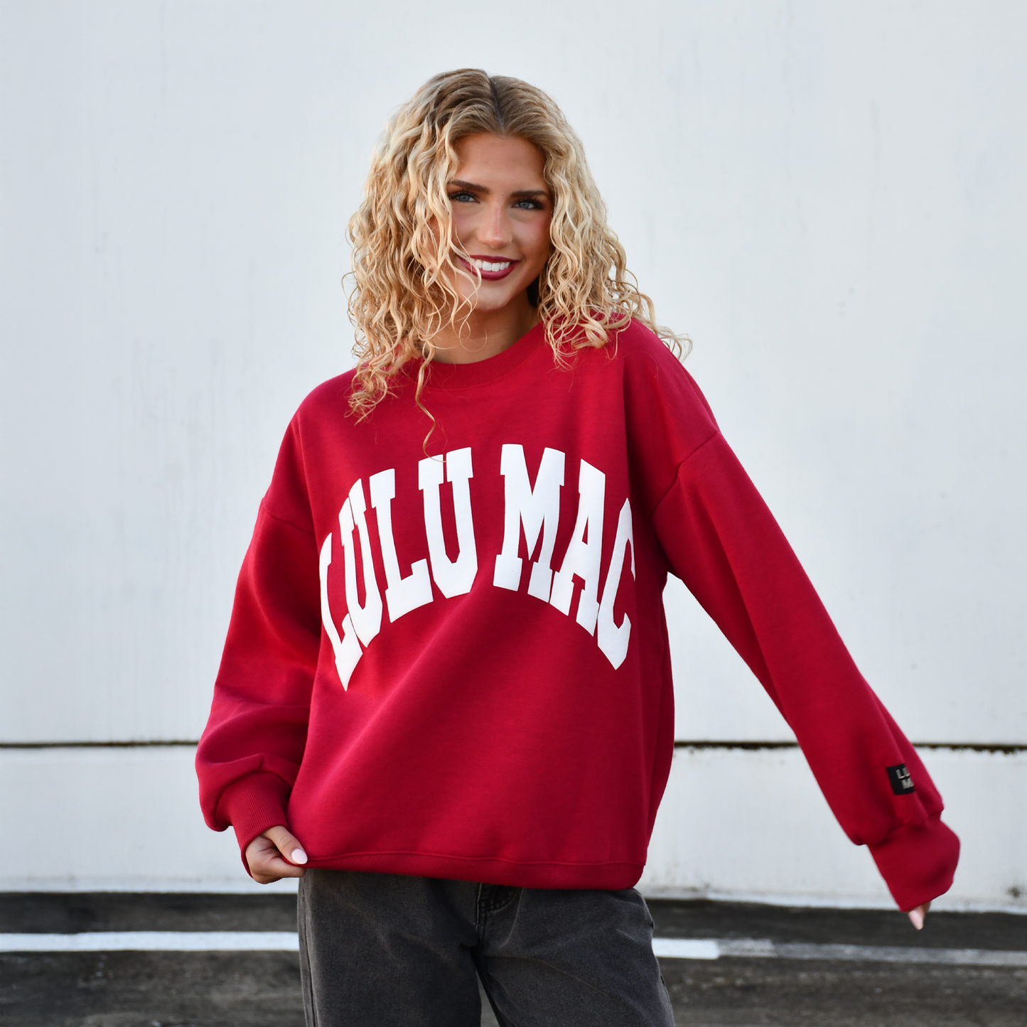 LM-SW-1007 Lulu Mac Sweatshirt Crimson/White - Puff Unisex T-shirt, Sweatshirt, Hoodie, Long Sleeve Tee - T-Shirt, Sweatshirt, Hoodie