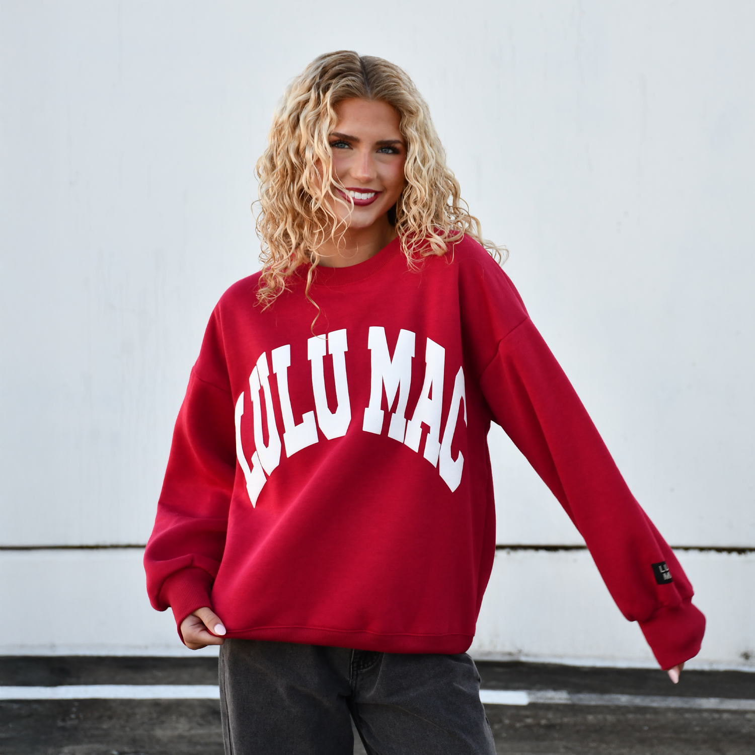 LM-SW-1007 Lulu Mac Sweatshirt Crimson/White - Puff Unisex T-shirt, Sweatshirt, Hoodie, Long Sleeve Tee - T-Shirt, Sweatshirt, Hoodie