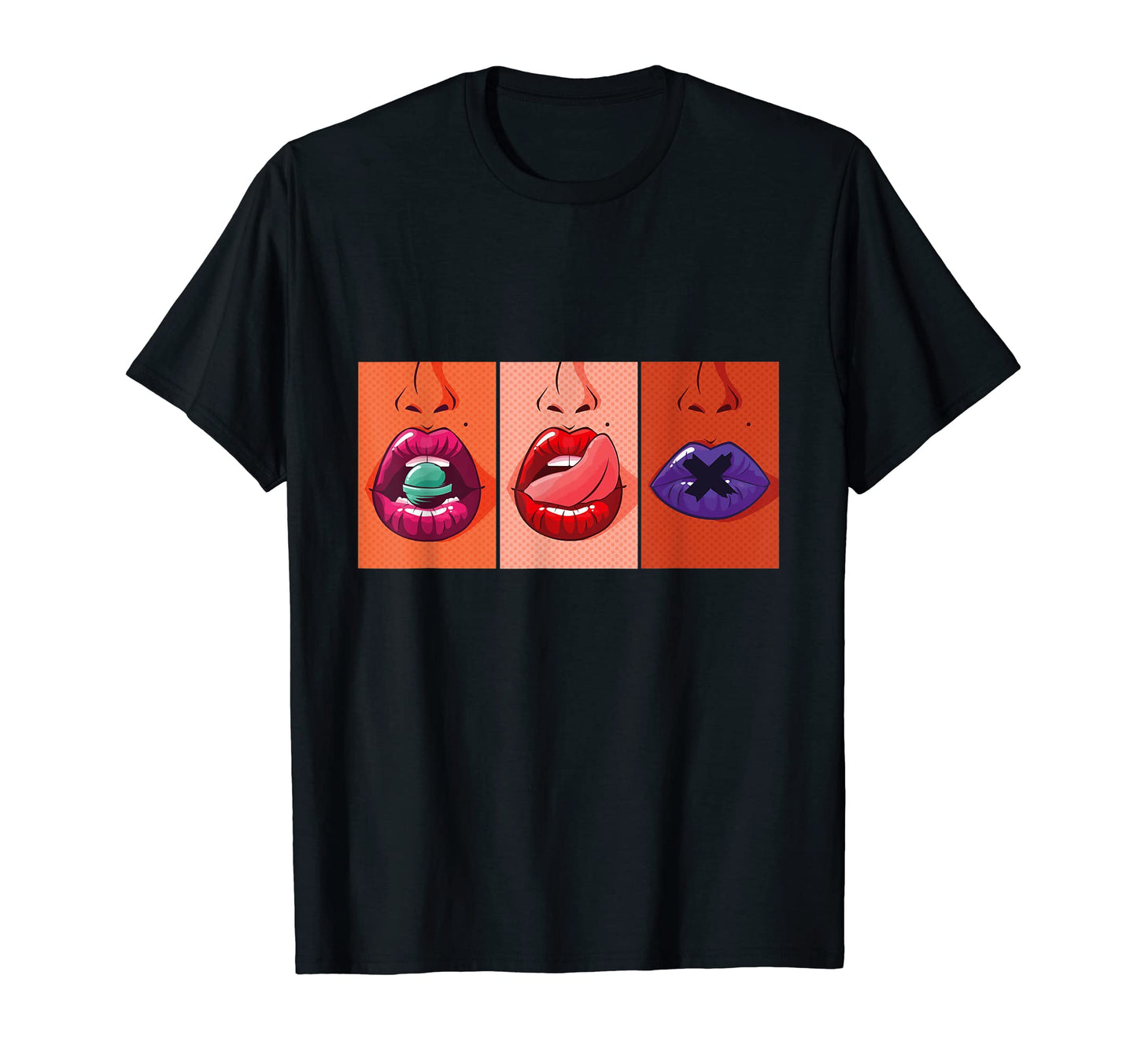 Pop Art Printed Sensual Lips Womens T-Shirt - Custom Art Print for Adults - T-Shirt, Sweatshirt, Hoodie