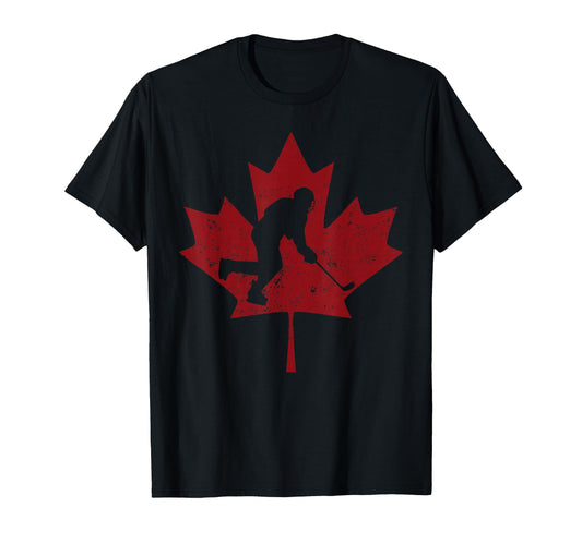 Canada Ice Hockey Maple Leaf Silhouette T-Shirt - Unique Graphic Men Women - T-Shirt, Sweatshirt, Hoodie