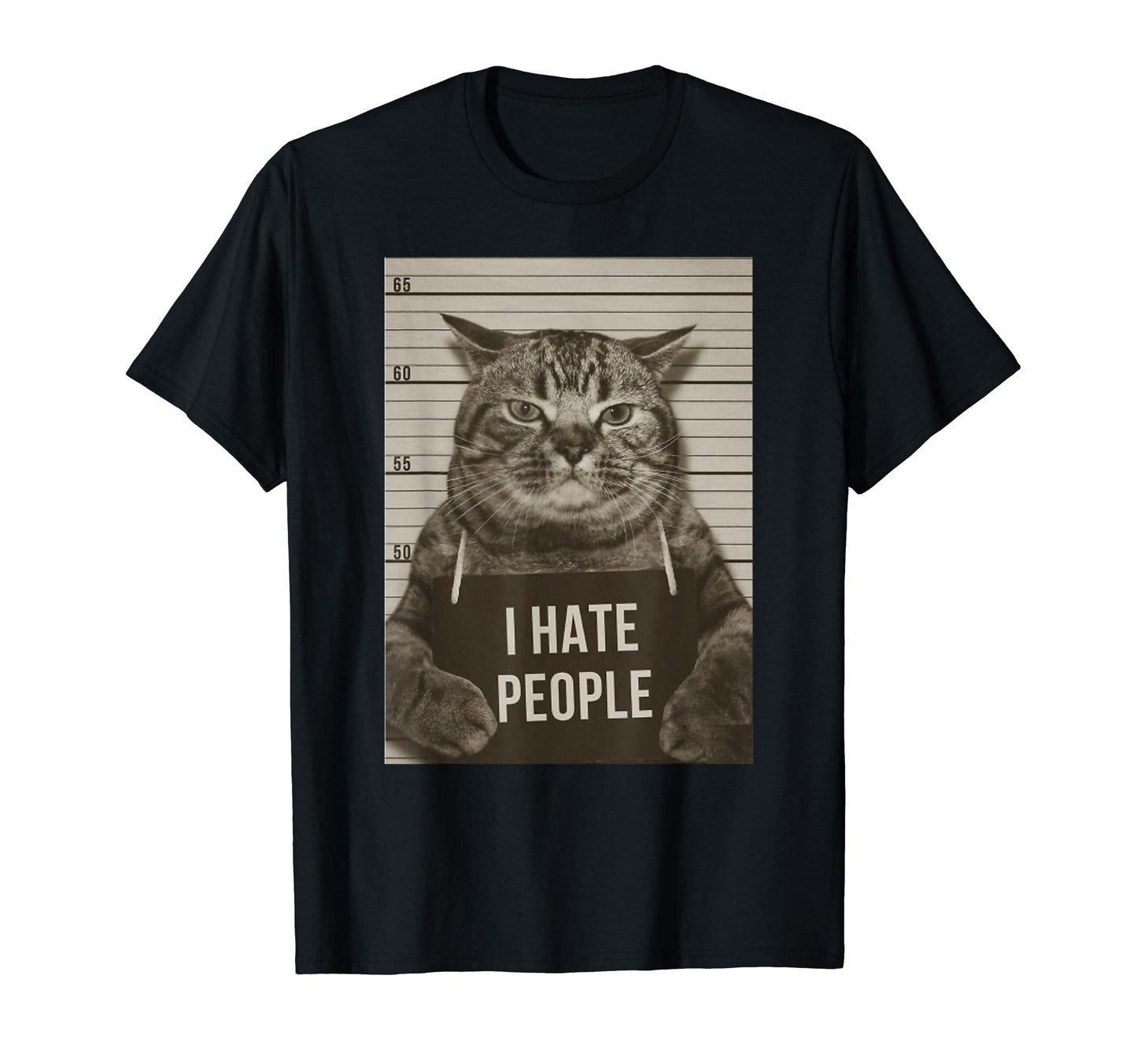 Funny Cat Police Mugshot I Hate T-Shirt - Fun Novelty Design for Adults - T-Shirt, Sweatshirt, Hoodie