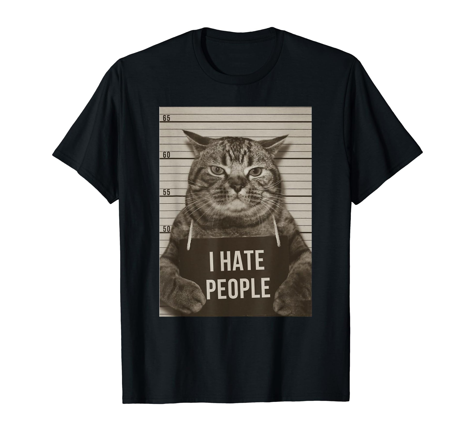 Funny Cat Police Mugshot I Hate T-Shirt - Fun Novelty Design for Adults - T-Shirt, Sweatshirt, Hoodie
