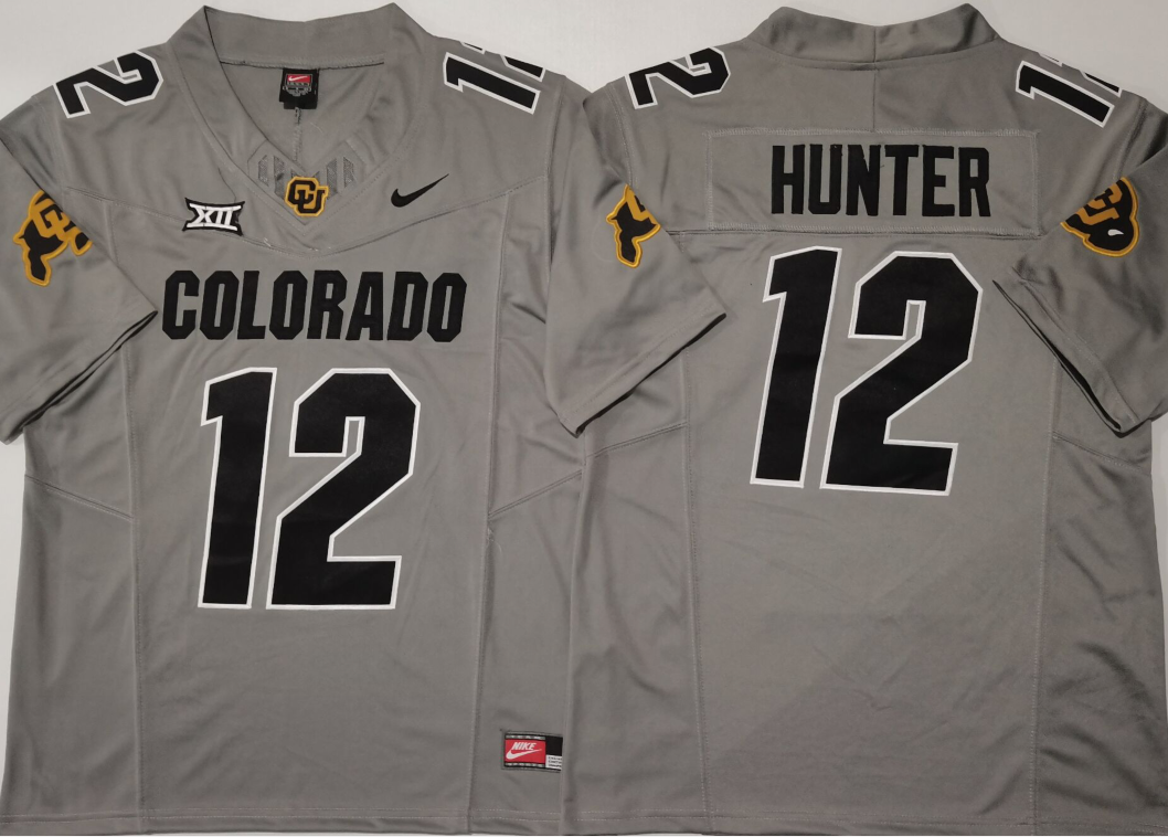 Men's Colorado Buffaloes Buffs Hunter #12 Grey Player Game Jersey sports jersey product view 1