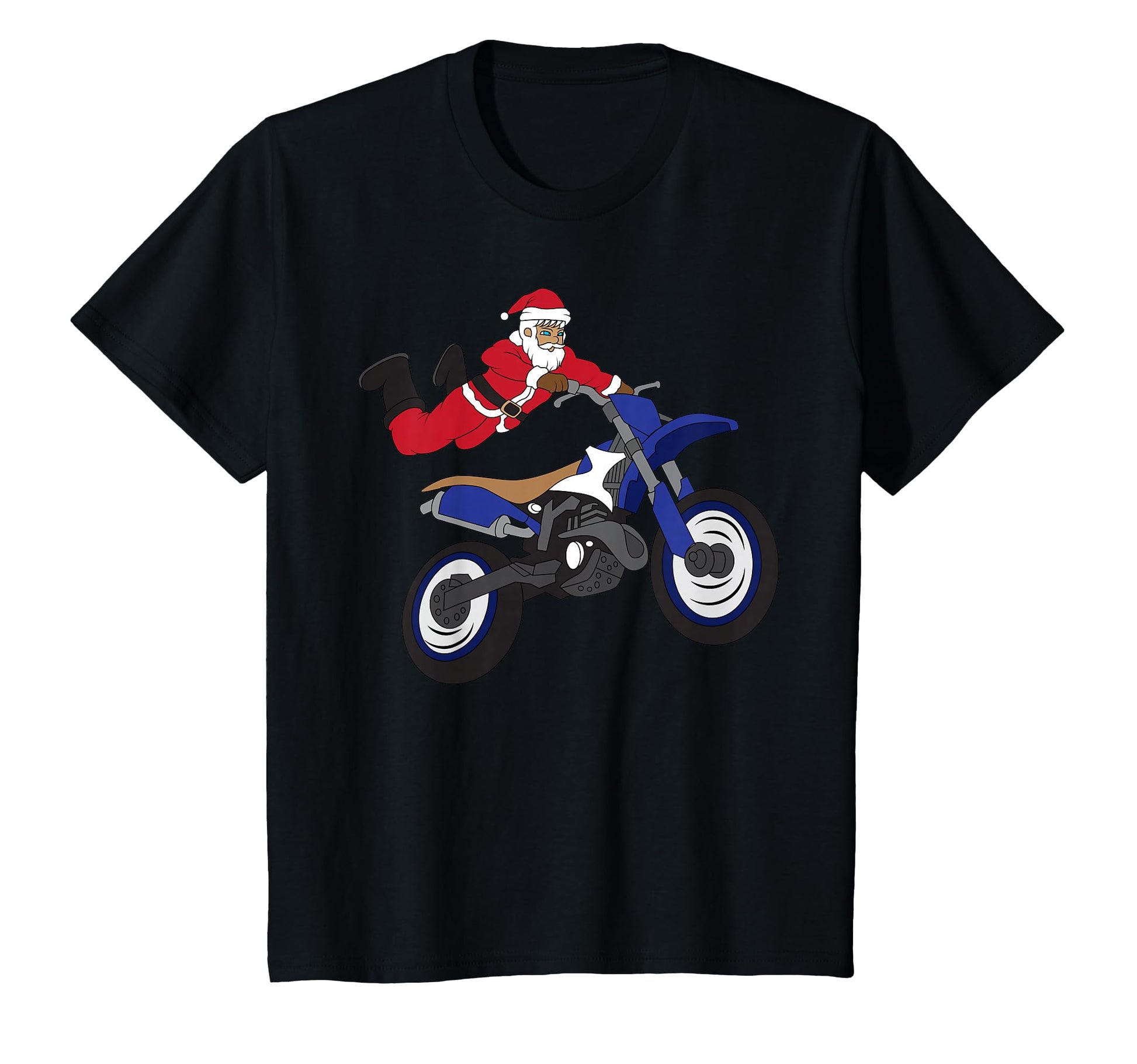 Extreme Santa Riding Flying Dirt Bike T-Shirt - Unique Graphic for Adults - T-Shirt, Sweatshirt, Hoodie