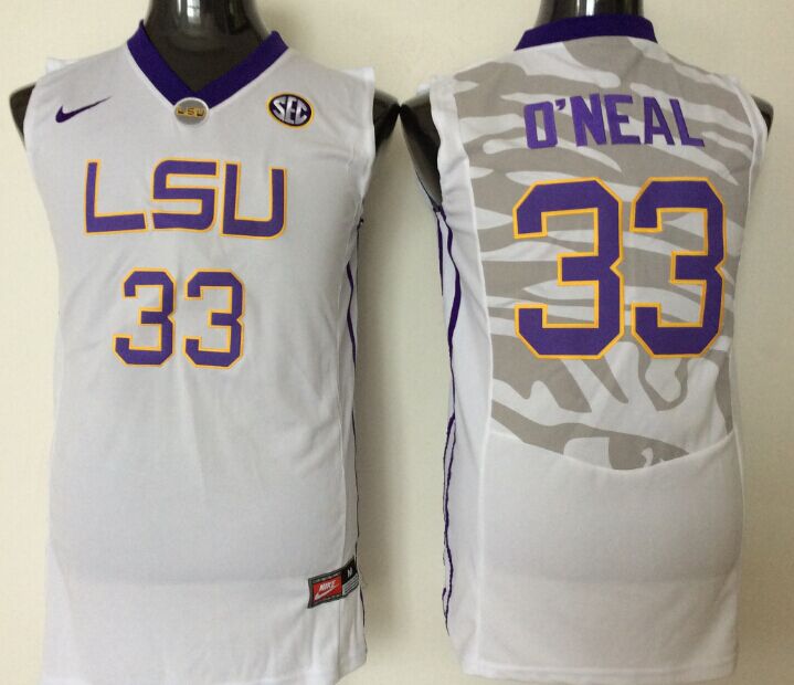 Men's LSU Tigers Shaquille O'Neal #33 White Player Game Jersey basketball jersey product view 1