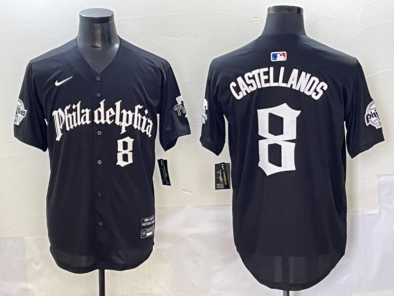 Men's Philadelphia Phillies Nick Castellanos #8 Black Replica Player Jersey baseball jersey product view 1