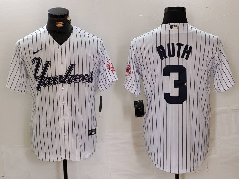 Men's New York Yankees Babe Ruth White Replica Player Jersey baseball jersey product view 1