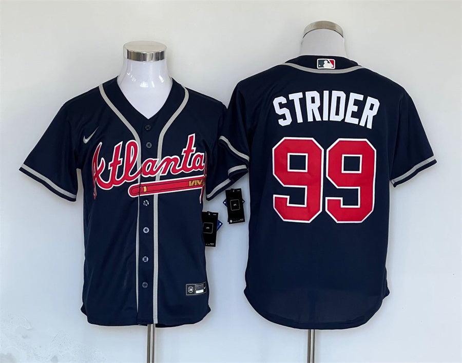 Men's Atlanta Braves Spencer Strider Navy Alternate Replica Player Jersey baseball jersey product view 1