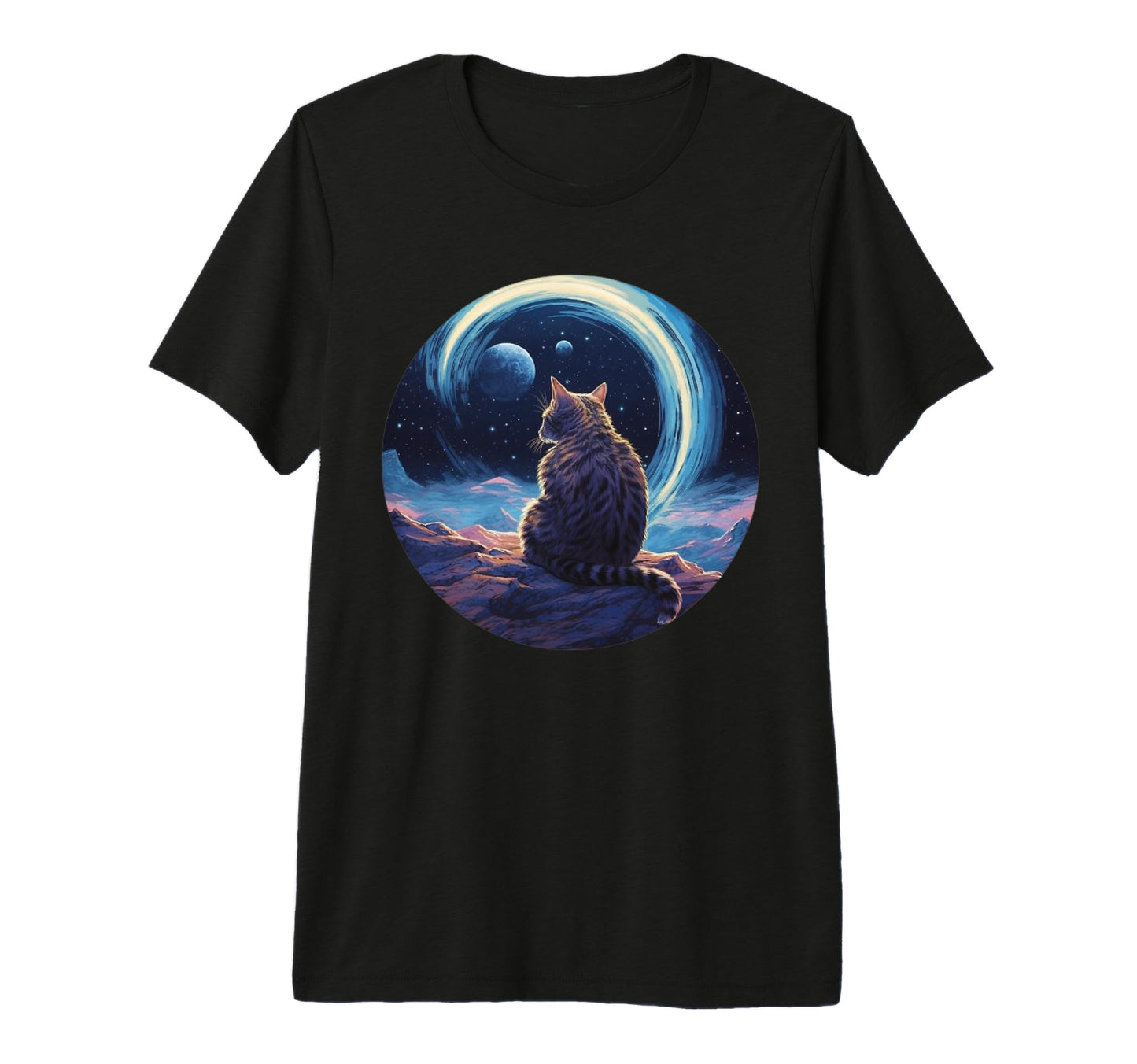 Cat Staring Galaxy Cat Dad Cat Lover Tri T-Shirt - Graphic Print Unisex - T-Shirt, Sweatshirt, Hoodie