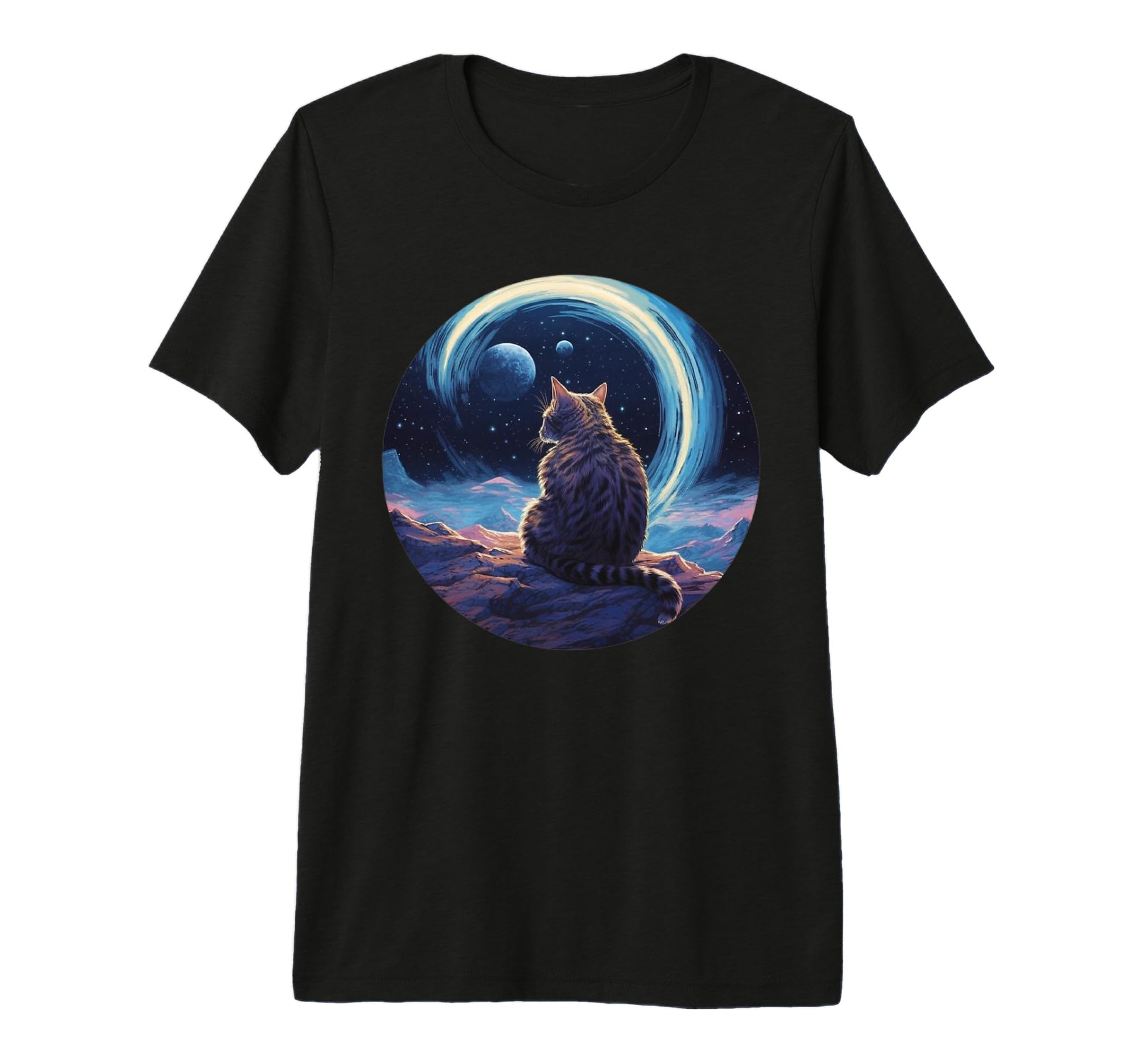 Cat Staring Galaxy Cat Dad Cat Lover Tri T-Shirt - Graphic Print Unisex - T-Shirt, Sweatshirt, Hoodie