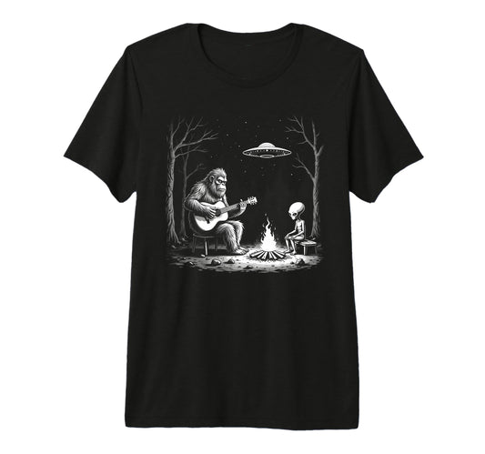 Bigfoot Guitar Campfire Alien Ufo T-Shirt - Graphic Print for Adults - T-Shirt, Sweatshirt, Hoodie