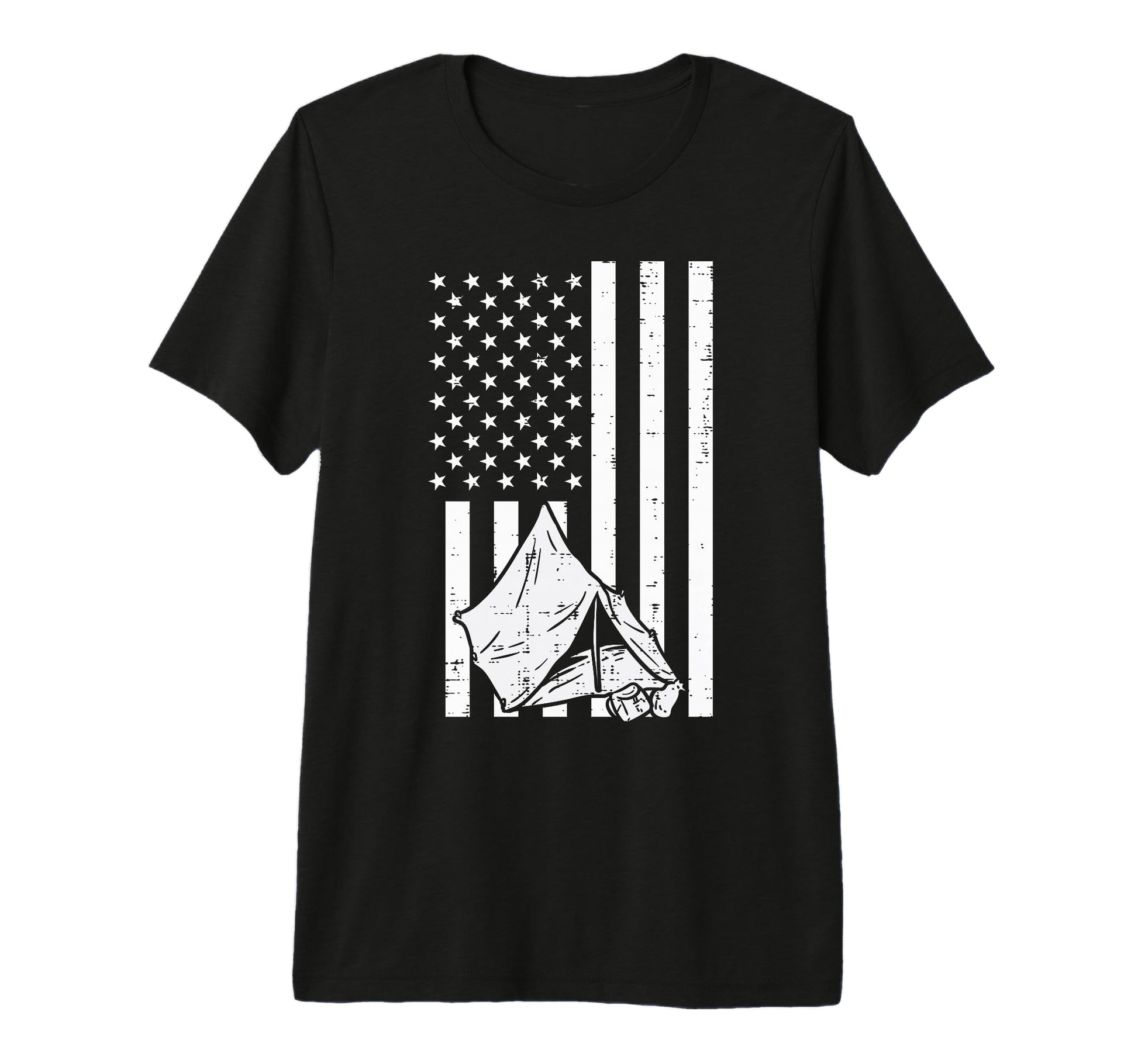 White American Flag Tent Camping T-Shirt - Novelty Apparel Unisex - T-Shirt, Sweatshirt, Hoodie