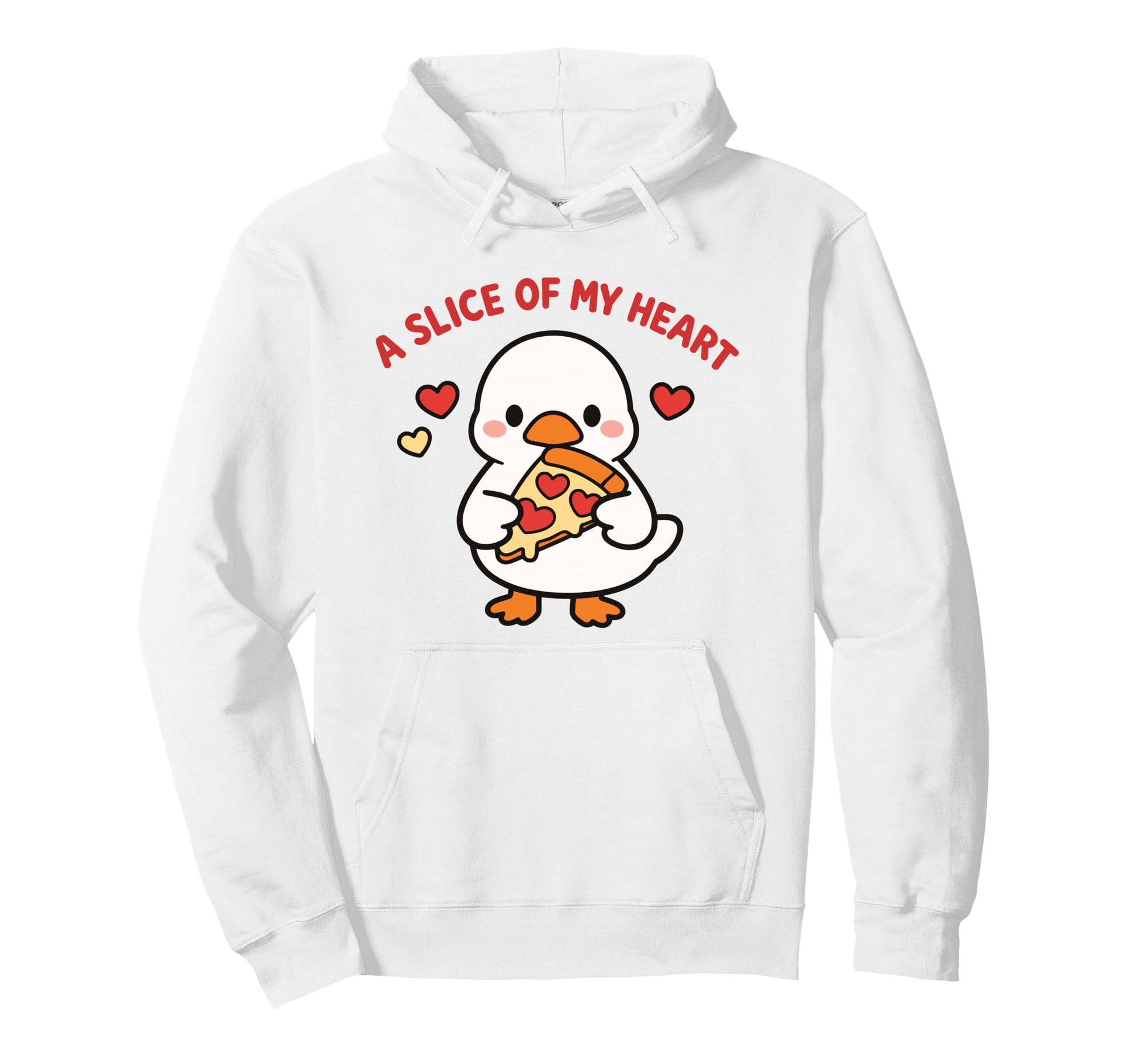 Slice My Heart Kawaii Goose Pizza Love Hoodie - Graphic Print for Adults - T-Shirt, Sweatshirt, Hoodie
