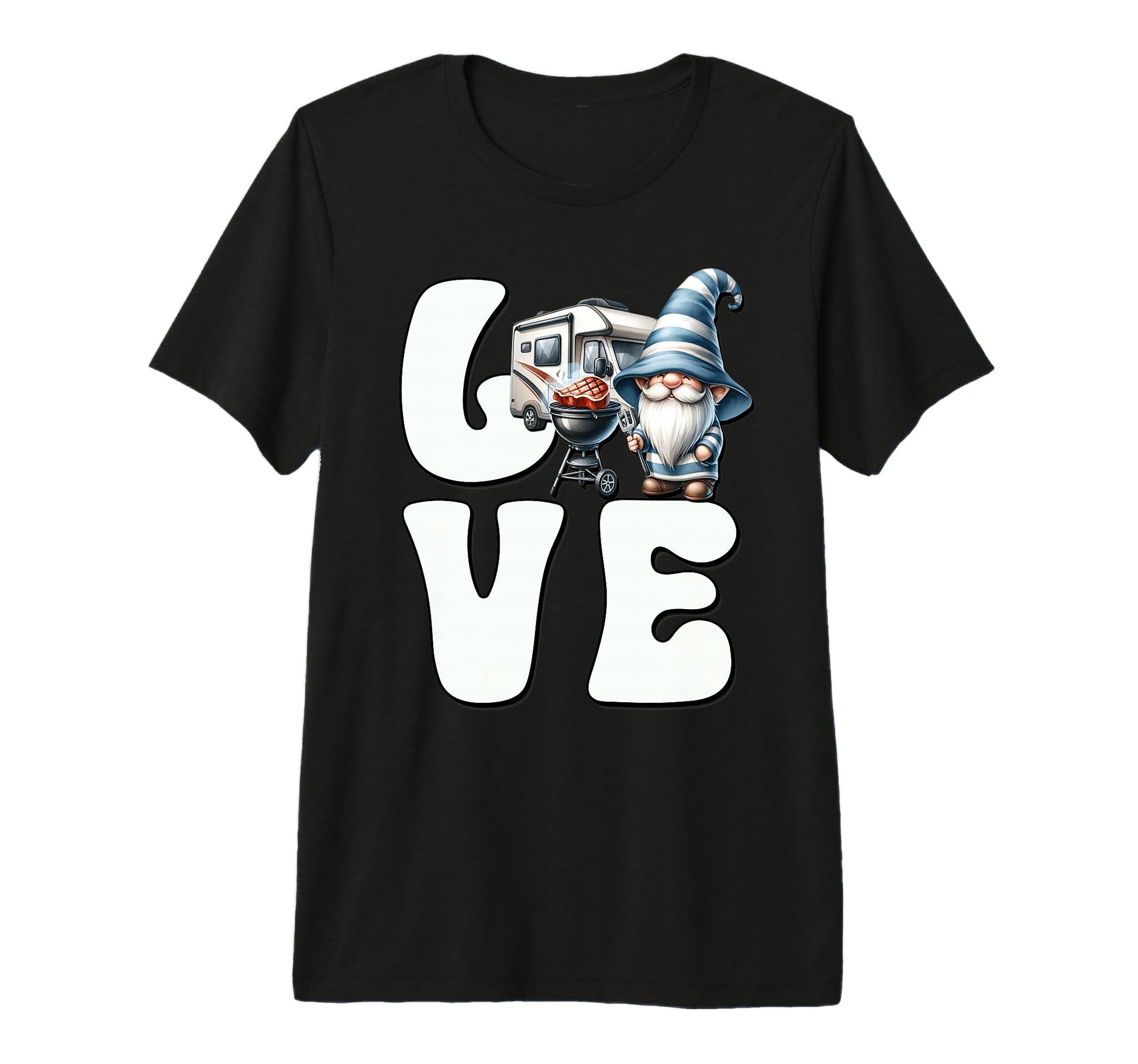 Camping Gnome Love Grilling Camper T-Shirt - Minimalist Print Men Women - T-Shirt, Sweatshirt, Hoodie