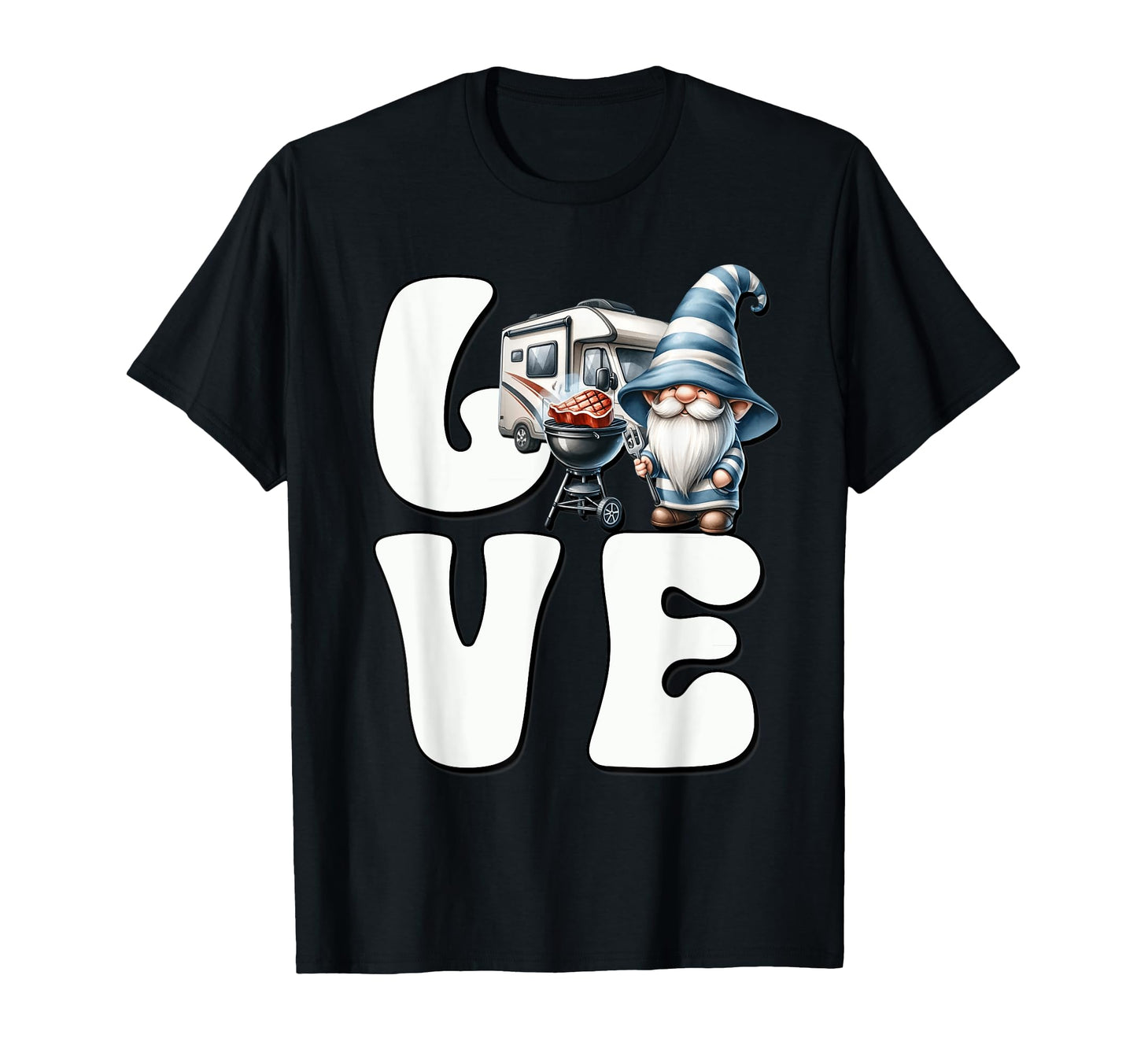 Camping Gnome Love Grilling Camper T-Shirt - Novelty Apparel Men Women - T-Shirt, Sweatshirt, Hoodie