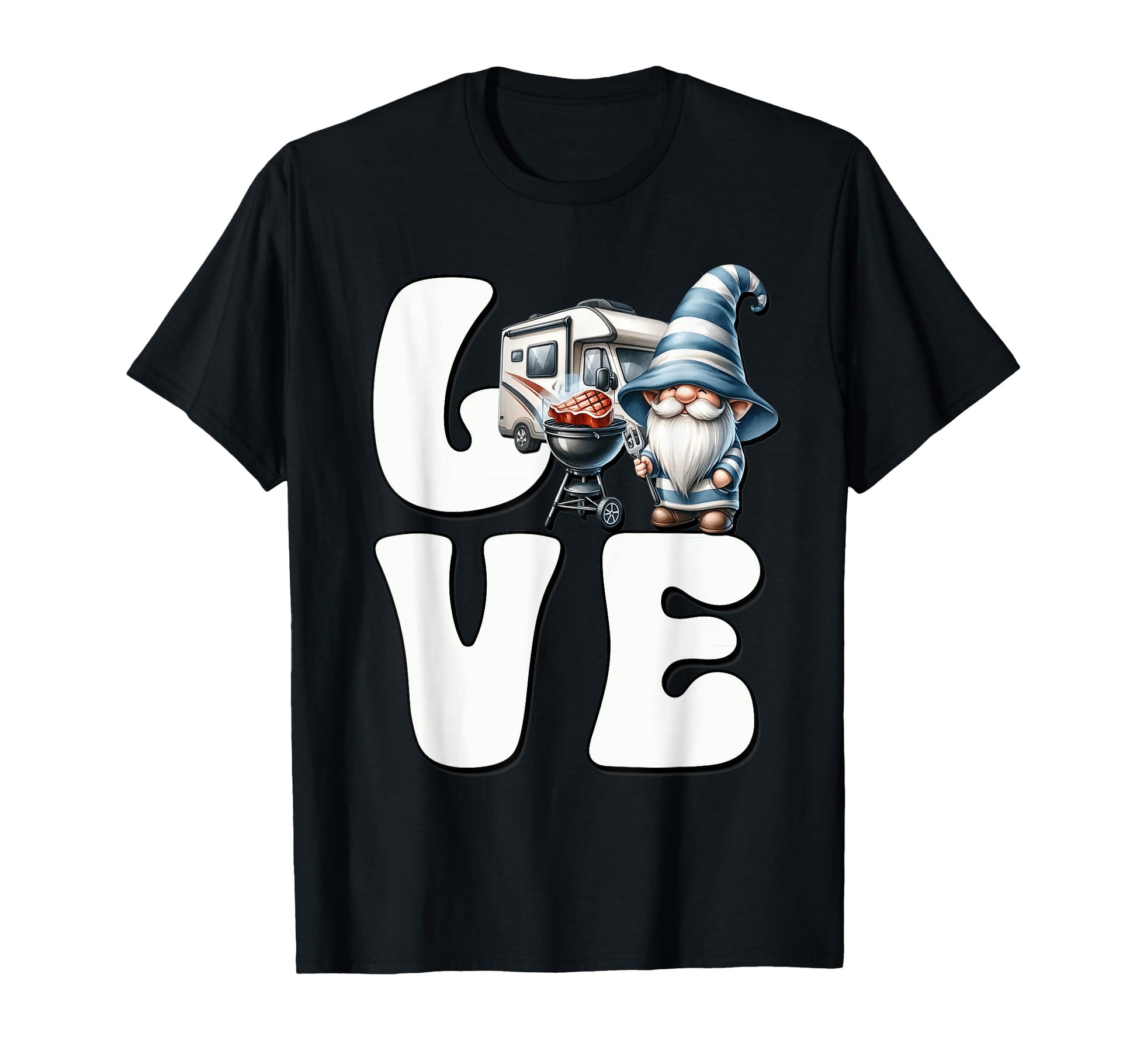 Camping Gnome Love Grilling Camper T-Shirt - Novelty Apparel Men Women - T-Shirt, Sweatshirt, Hoodie
