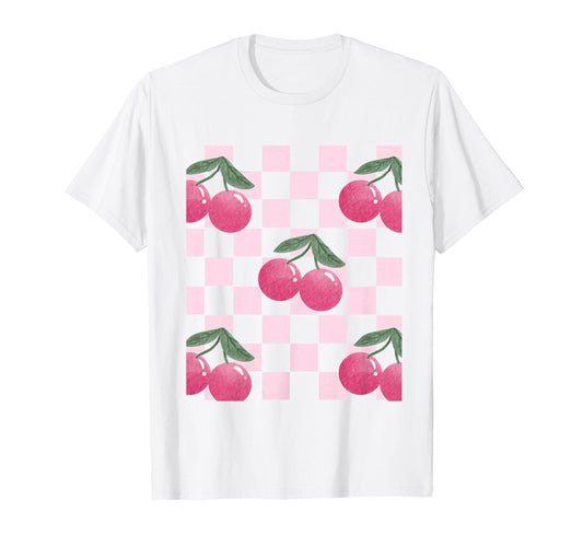 Cherries Checkerboard Pattern Pop Art T-Shirt - Trendy Graphic Men Women - T-Shirt, Sweatshirt, Hoodie