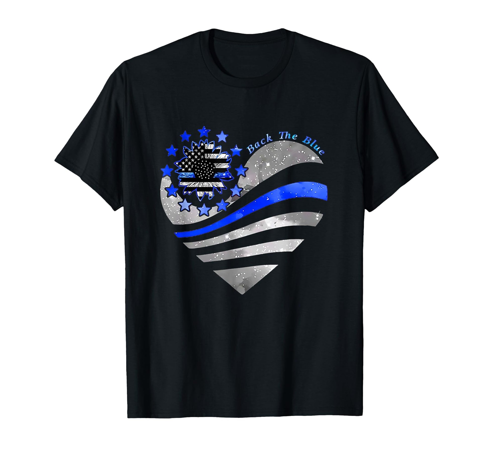 Sunflower Thin Blue Line Police Heart T-Shirt - Custom Art Print Unisex - T-Shirt, Sweatshirt, Hoodie
