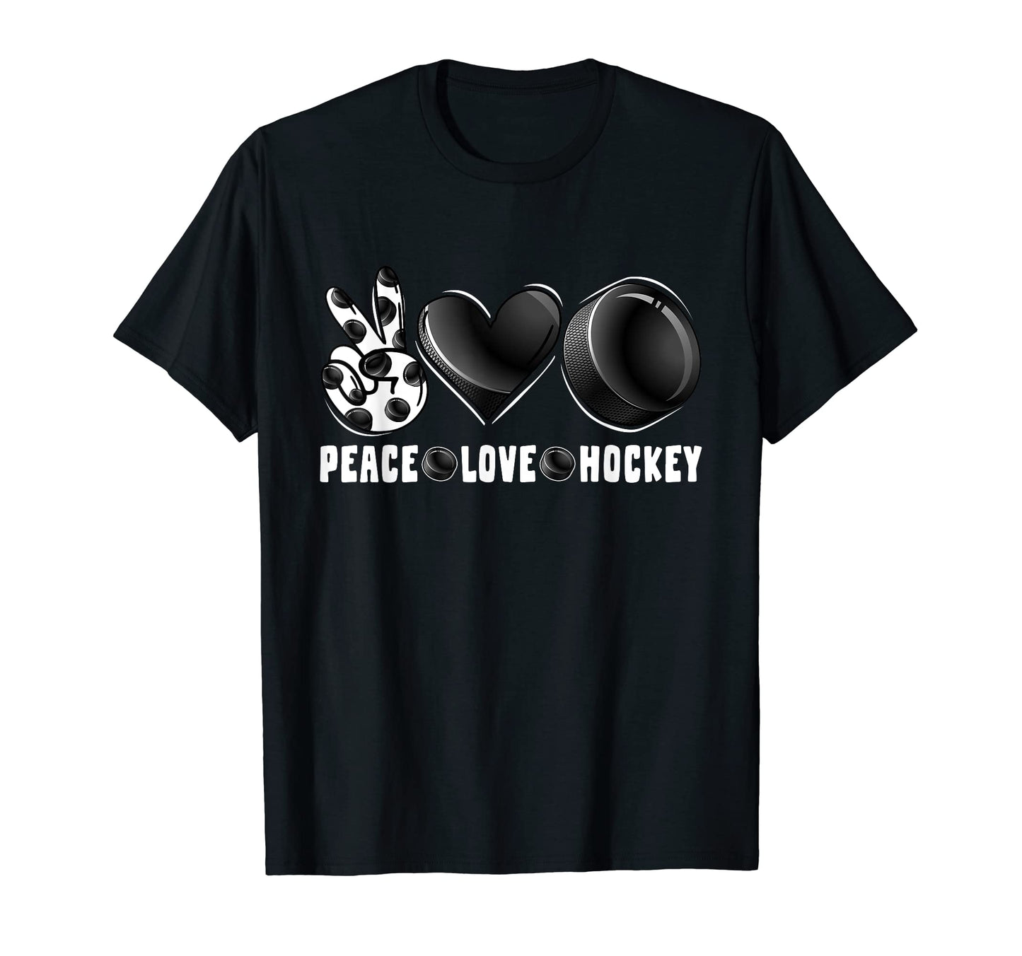 Peace Love Hockey Funny Mommy Dad T-Shirt - Fun Novelty Design Men Women - T-Shirt, Sweatshirt, Hoodie