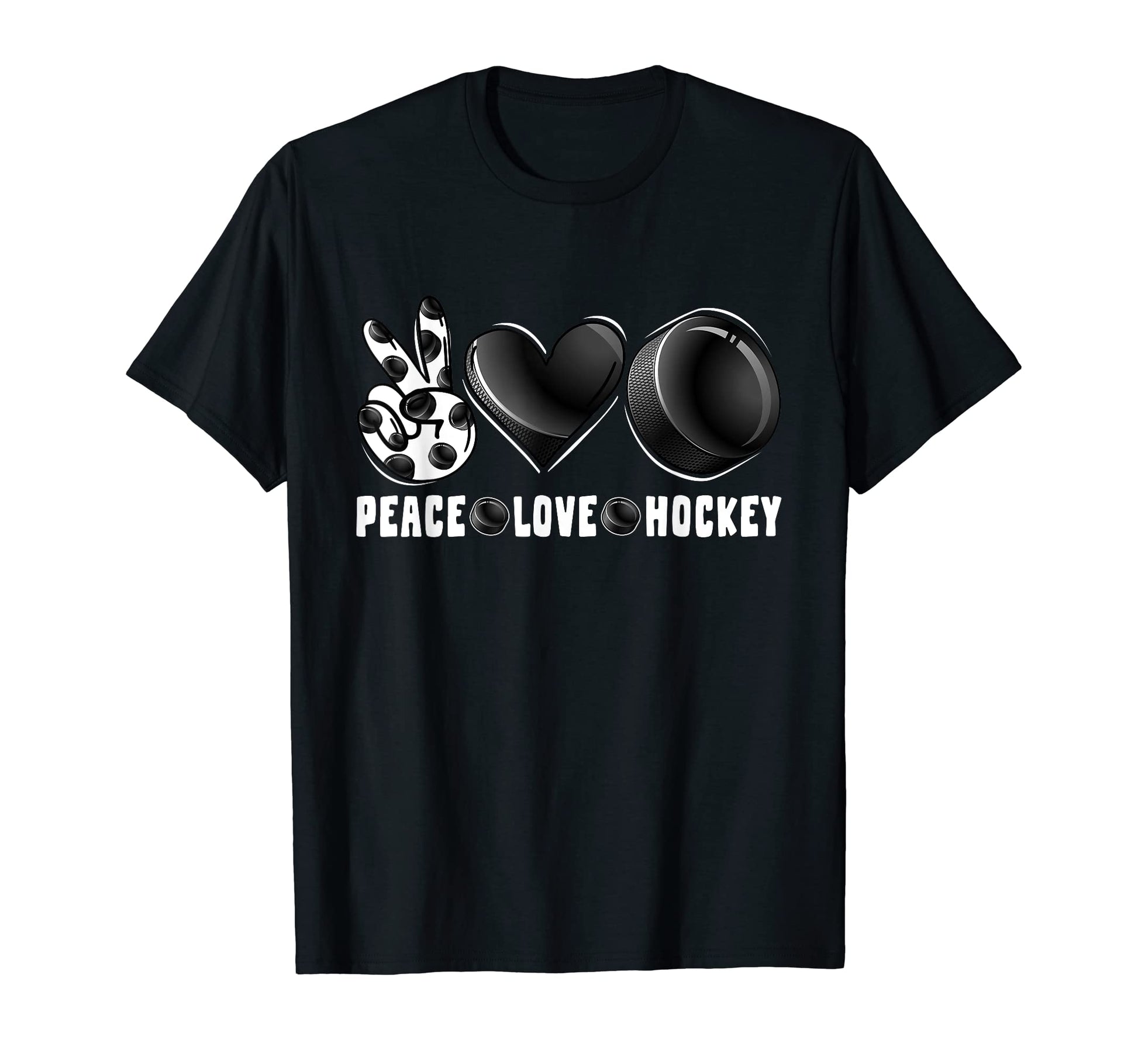 Peace Love Hockey Funny Mommy Dad T-Shirt - Fun Novelty Design Men Women - T-Shirt, Sweatshirt, Hoodie