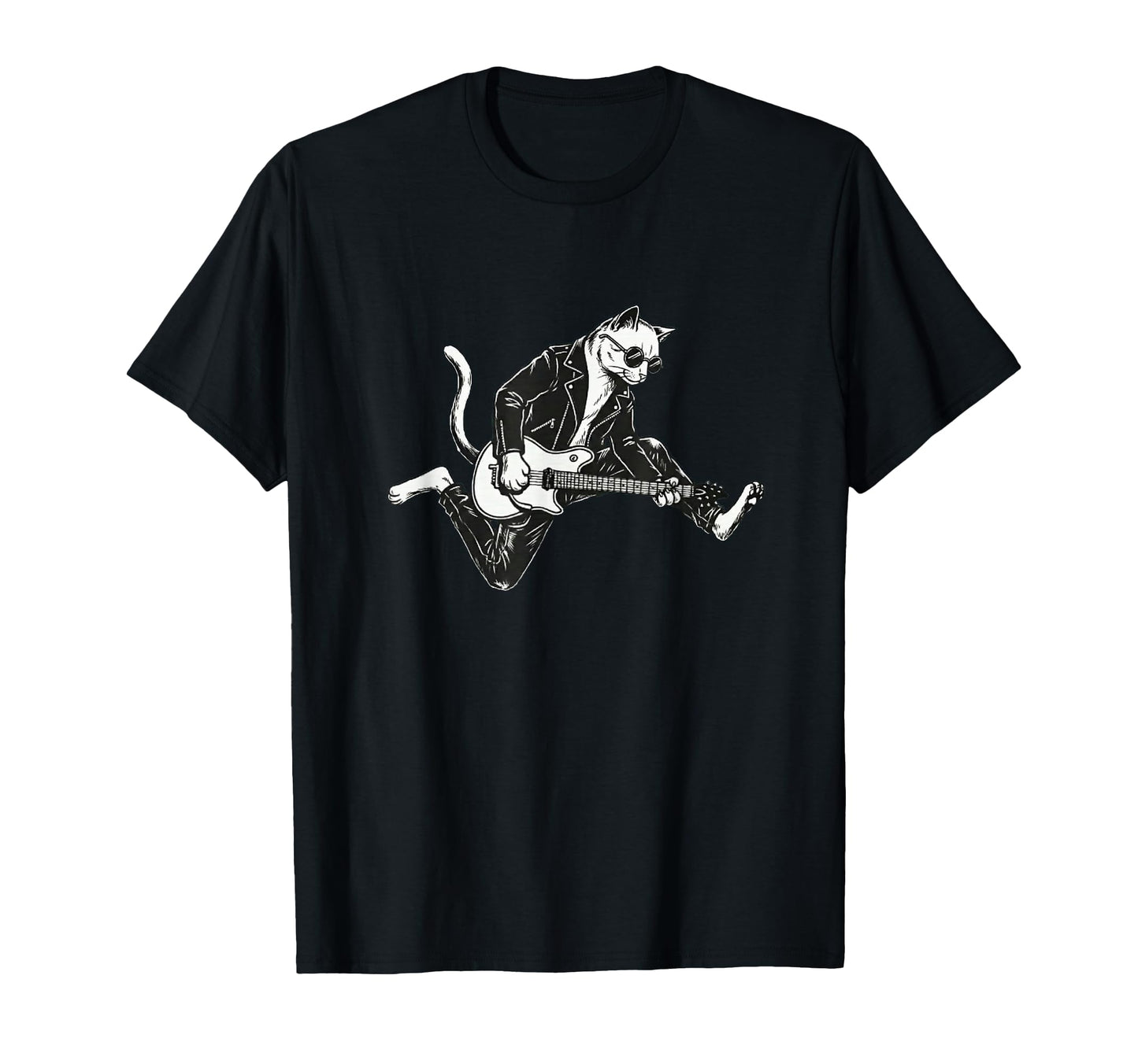 Punk Rock Cat Playing Electric Guitar Funny T-Shirt - Graphic Print Unisex - T-Shirt, Sweatshirt, Hoodie