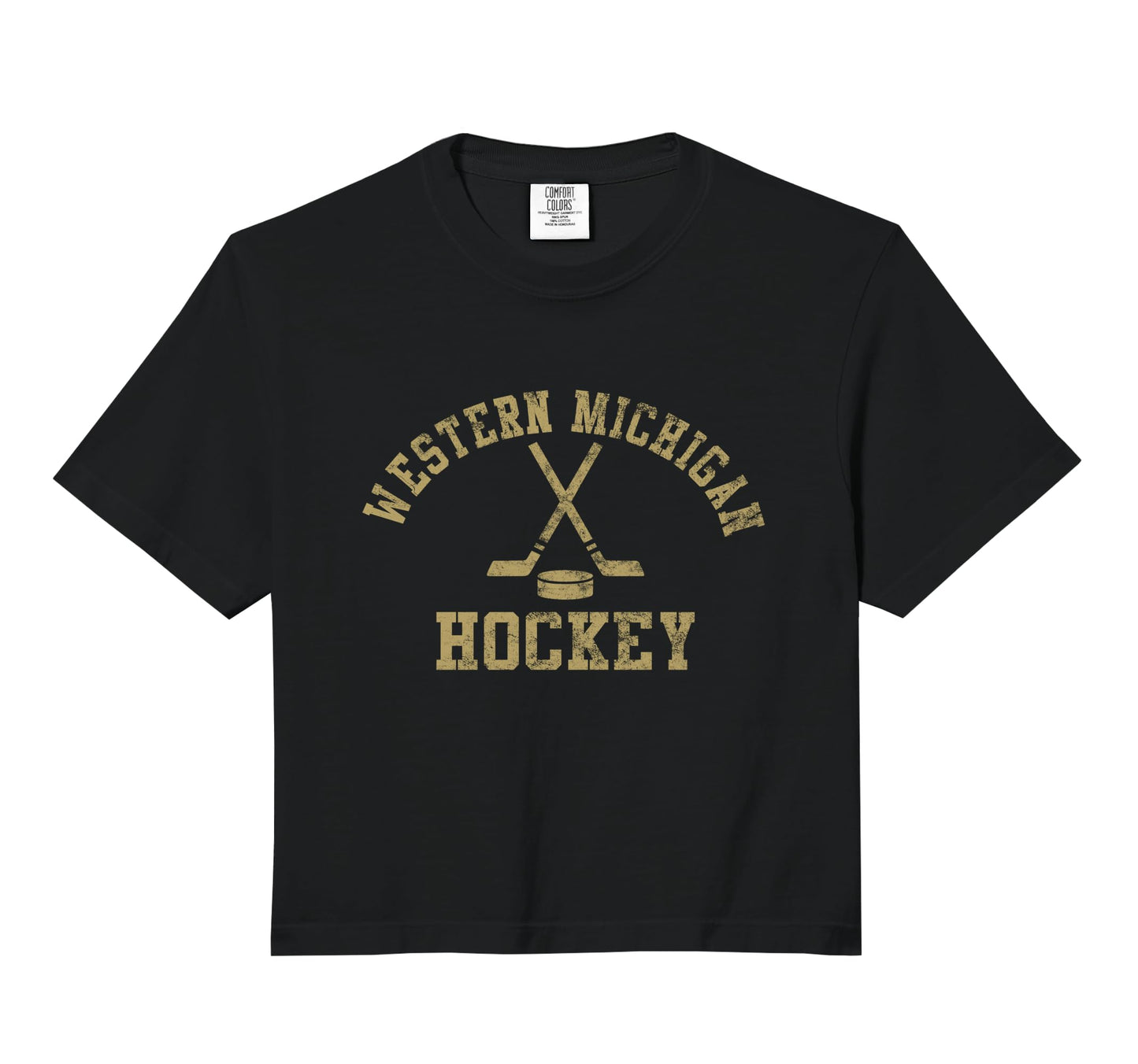 Western Michigan Hockey Comfort Colors Crop Hoodie - Graphic Print Unisex - T-Shirt, Sweatshirt, Hoodie