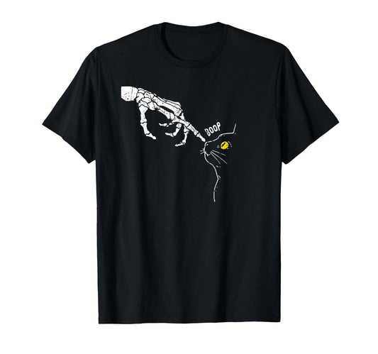 Cat Black Lover Skeleton Hand Boop Funny T-Shirt - Custom Art Print Unisex - T-Shirt, Sweatshirt, Hoodie