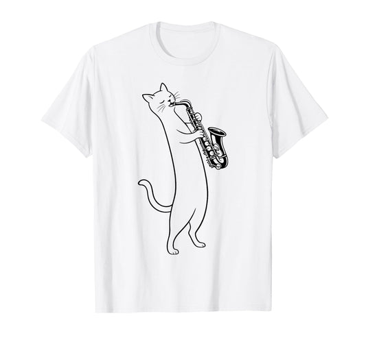 Cat Playing Saxophone Music Saxophonist T-Shirt - Unique Graphic Men Women - T-Shirt, Sweatshirt, Hoodie