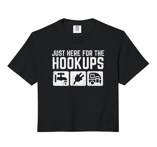 Camping Here Hookups Rv Funny Sweatshirt - Novelty Apparel for Adults - T-Shirt, Sweatshirt, Hoodie