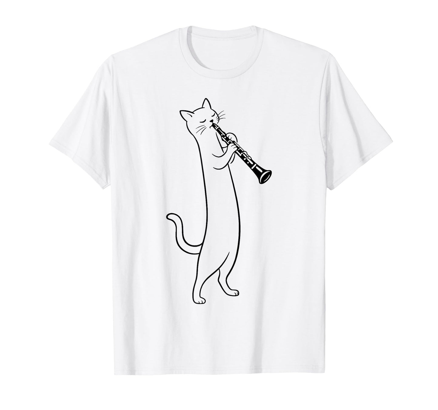 Cat Playing Clarinet Music Funny T-Shirt - Fun Novelty Design Men Women - T-Shirt, Sweatshirt, Hoodie