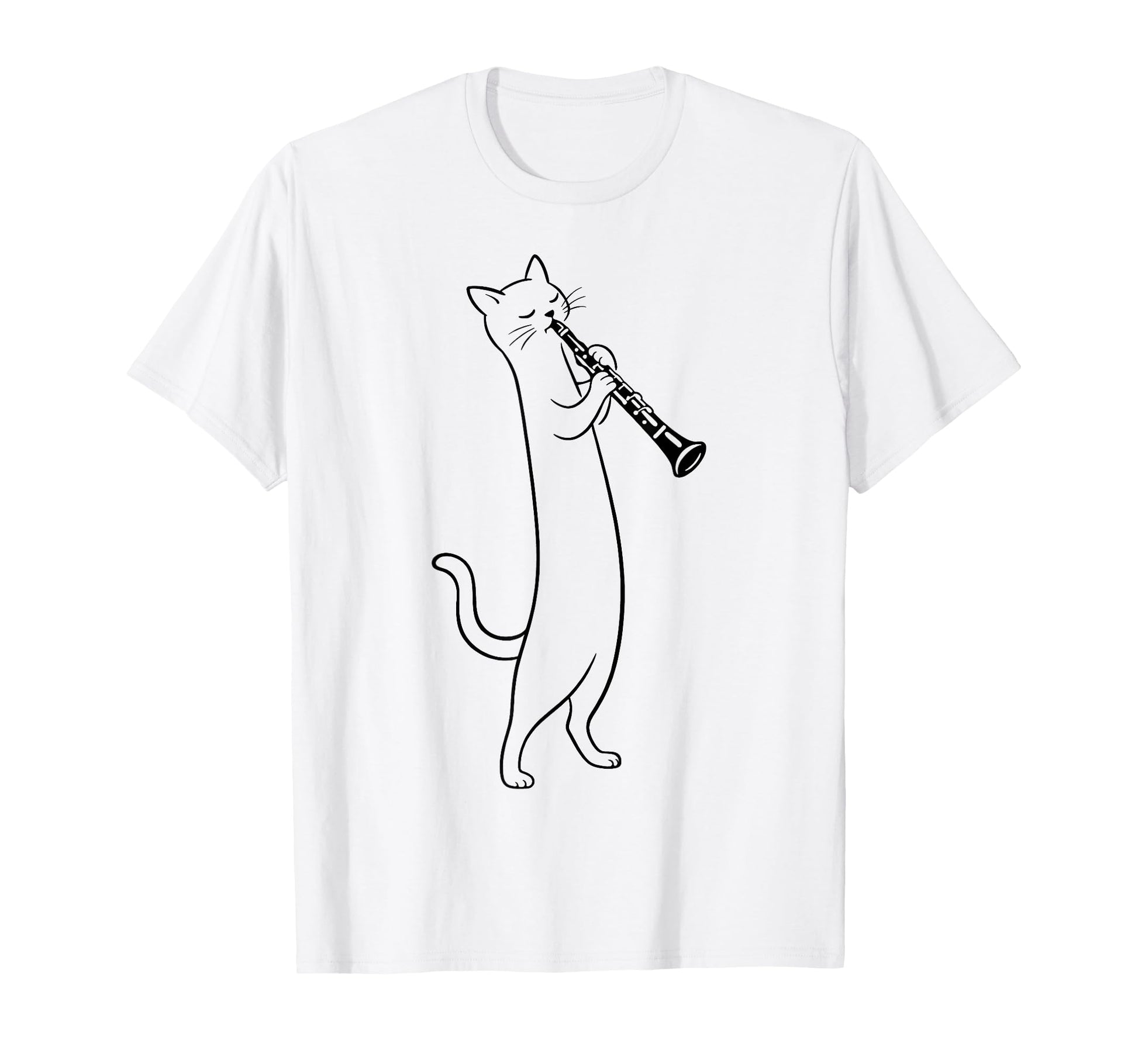 Cat Playing Clarinet Music Funny T-Shirt - Fun Novelty Design Men Women - T-Shirt, Sweatshirt, Hoodie