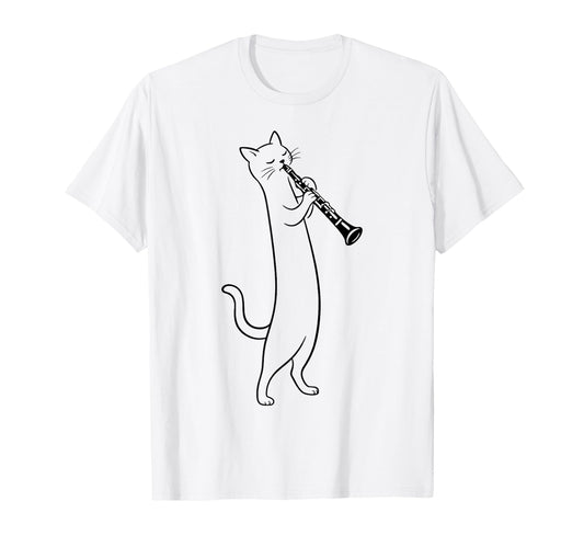 Cat Playing Clarinet Music Funny T-Shirt - Fun Novelty Design Men Women - T-Shirt, Sweatshirt, Hoodie