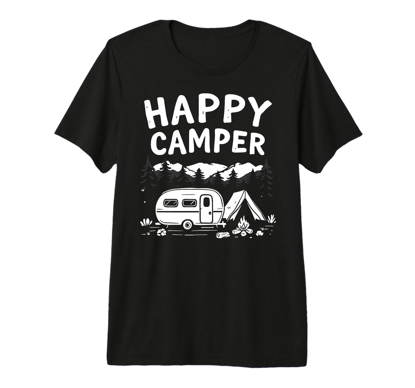 Happy Camper Mountain Hiking Camping T-Shirt - Custom Art Print for Adults - T-Shirt, Sweatshirt, Hoodie
