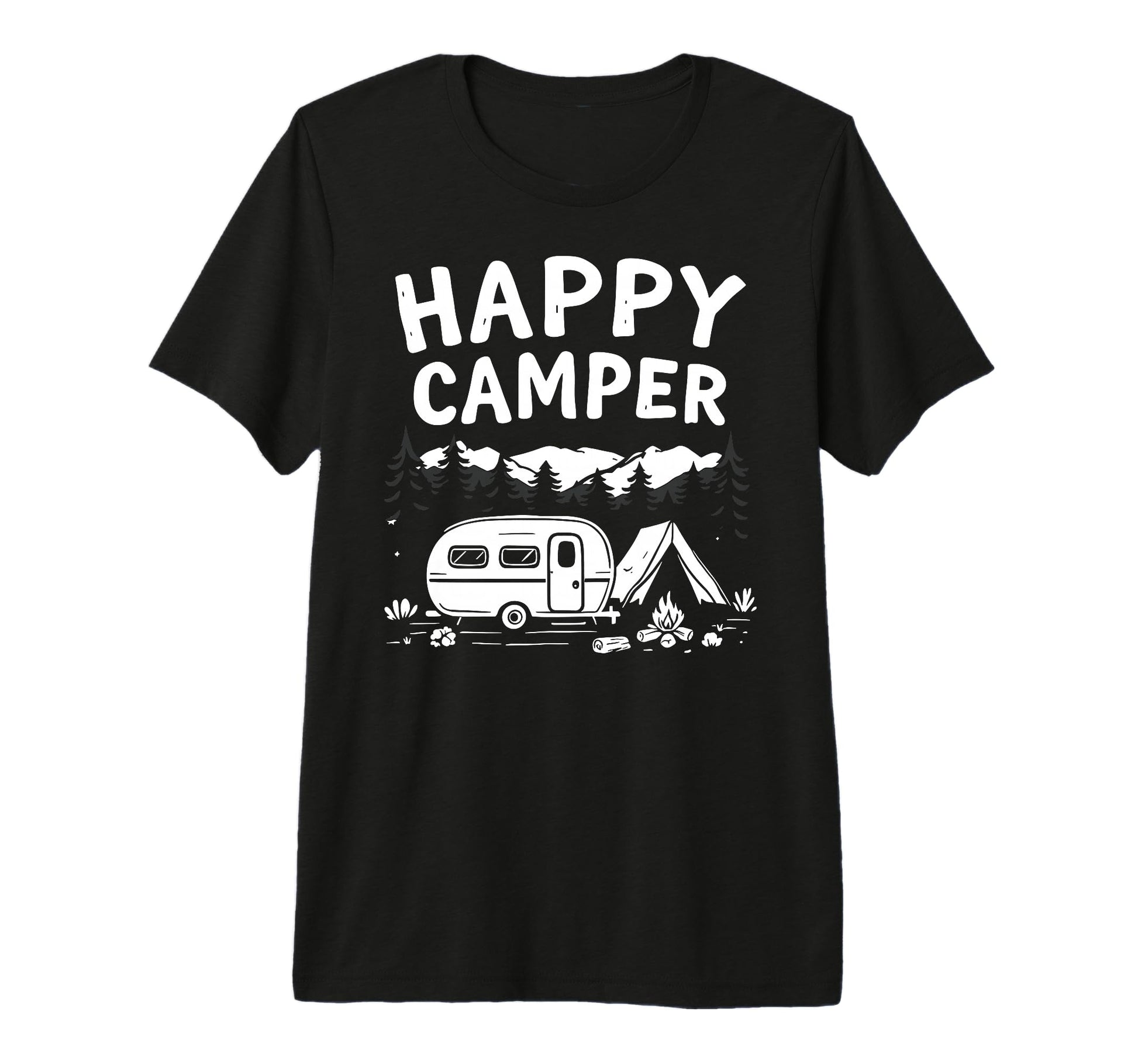 Happy Camper Mountain Hiking Camping T-Shirt - Custom Art Print for Adults - T-Shirt, Sweatshirt, Hoodie
