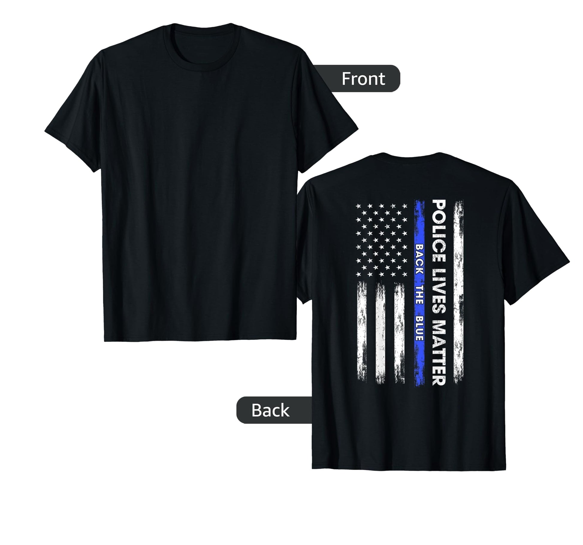 Back Blue Thin Blue Line Usa Flag T-Shirt - Novelty Apparel for Adults - T-Shirt, Sweatshirt, Hoodie