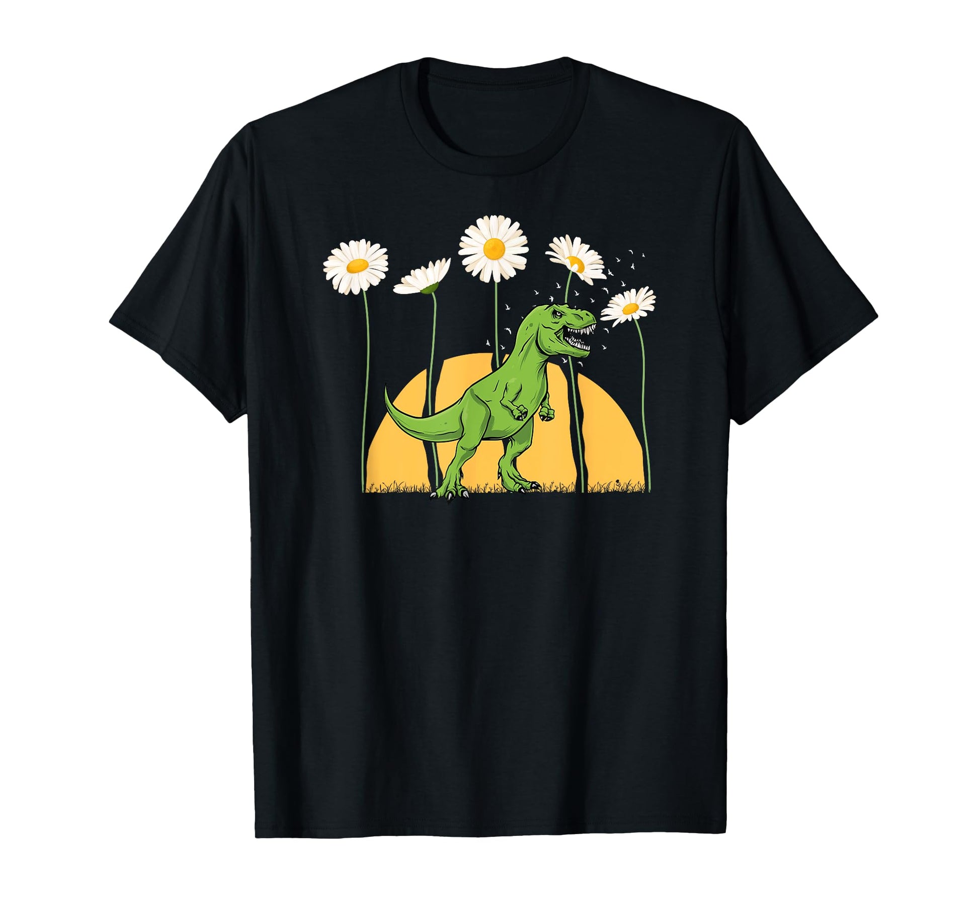 Dinosaur Spring Sunset Towering Daisy T-Shirt - Custom Art Print Men Women - T-Shirt, Sweatshirt, Hoodie