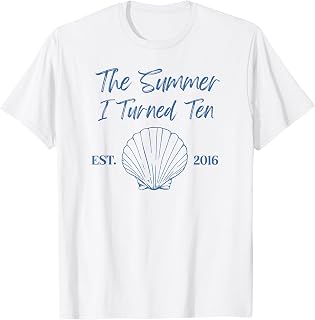 Summer I Turned Ten 10th Birthday Seashell Coastal Bow T-Shirt Unisex T-shirt, Sweatshirt, Hoodie, Long Sleeve Tee - T-Shirt, Sweatshirt, Hoodie