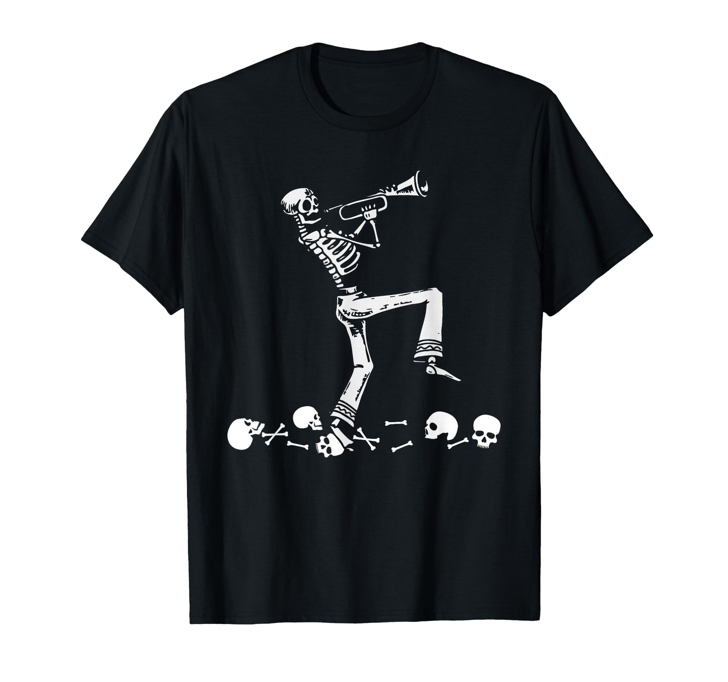 Skeleton Playing Trumpet Instruments T-Shirt - Casual Everyday Wear Unisex - T-Shirt, Sweatshirt, Hoodie