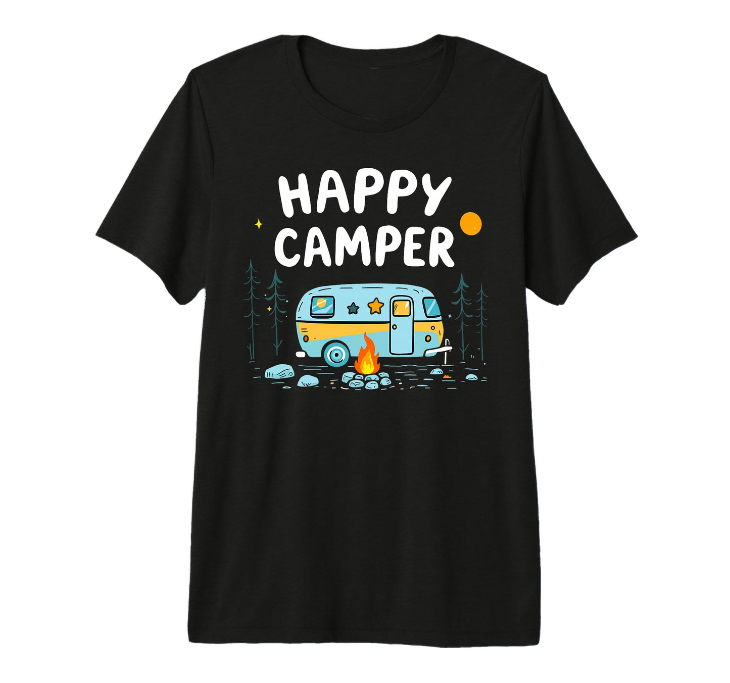Happy Camper Mountain Hiking Camping T-Shirt - Trendy Graphic for Adults - T-Shirt, Sweatshirt, Hoodie
