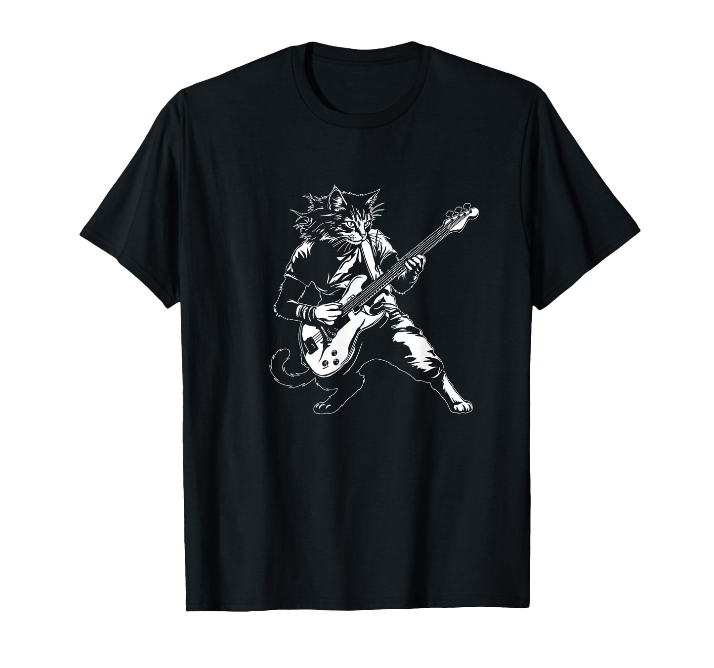 Funny Cat Playing Bass Guitar Rock T-Shirt - Fun Novelty Design Men Women - T-Shirt, Sweatshirt, Hoodie
