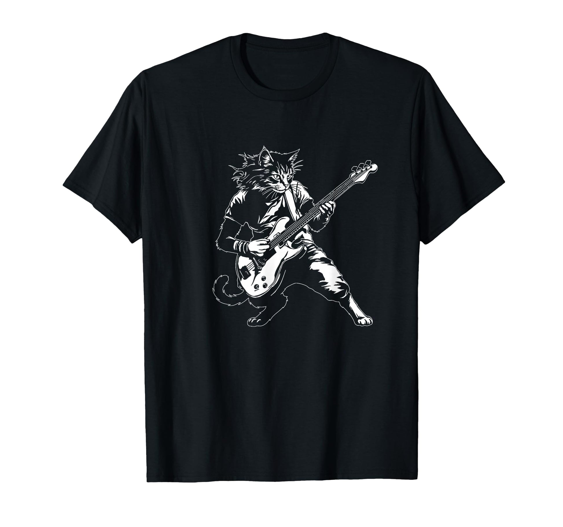 Funny Cat Playing Bass Guitar Rock T-Shirt - Fun Novelty Design Men Women - T-Shirt, Sweatshirt, Hoodie