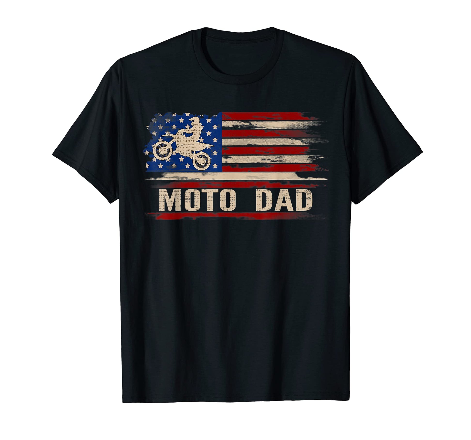 Moto Dad American Usa Flag Dirt Bike Gift T-Shirt - Unique Graphic Unisex - T-Shirt, Sweatshirt, Hoodie