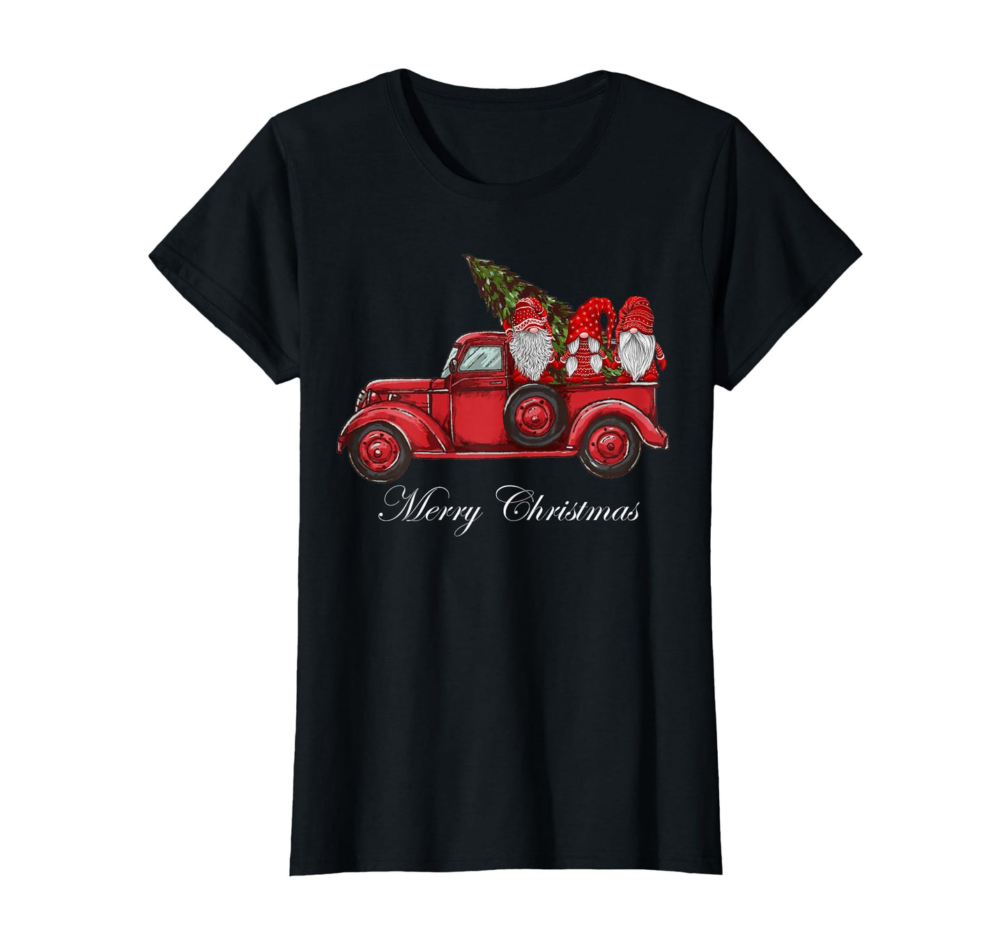 Three Gnomes Red Truck Merry Tree T-Shirt - Casual Everyday Wear Unisex - T-Shirt, Sweatshirt, Hoodie
