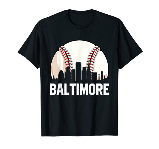 Baltimore Cityscape Dad Baseball Lover T-Shirt - Minimalist Print Men Women - T-Shirt, Sweatshirt, Hoodie