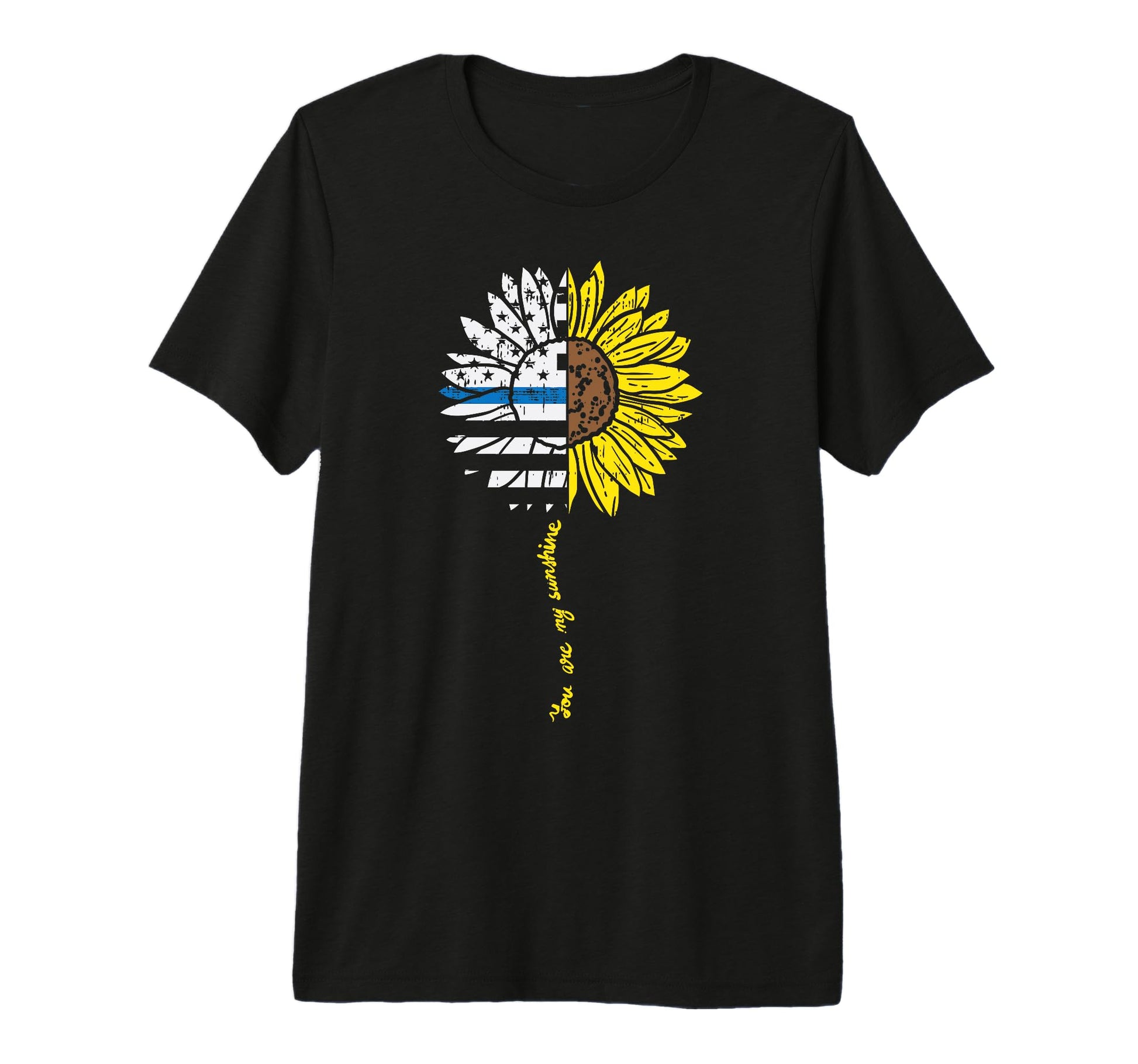Sunflower Us Flag Thin Blue Line Law T-Shirt - Custom Art Print Unisex - T-Shirt, Sweatshirt, Hoodie