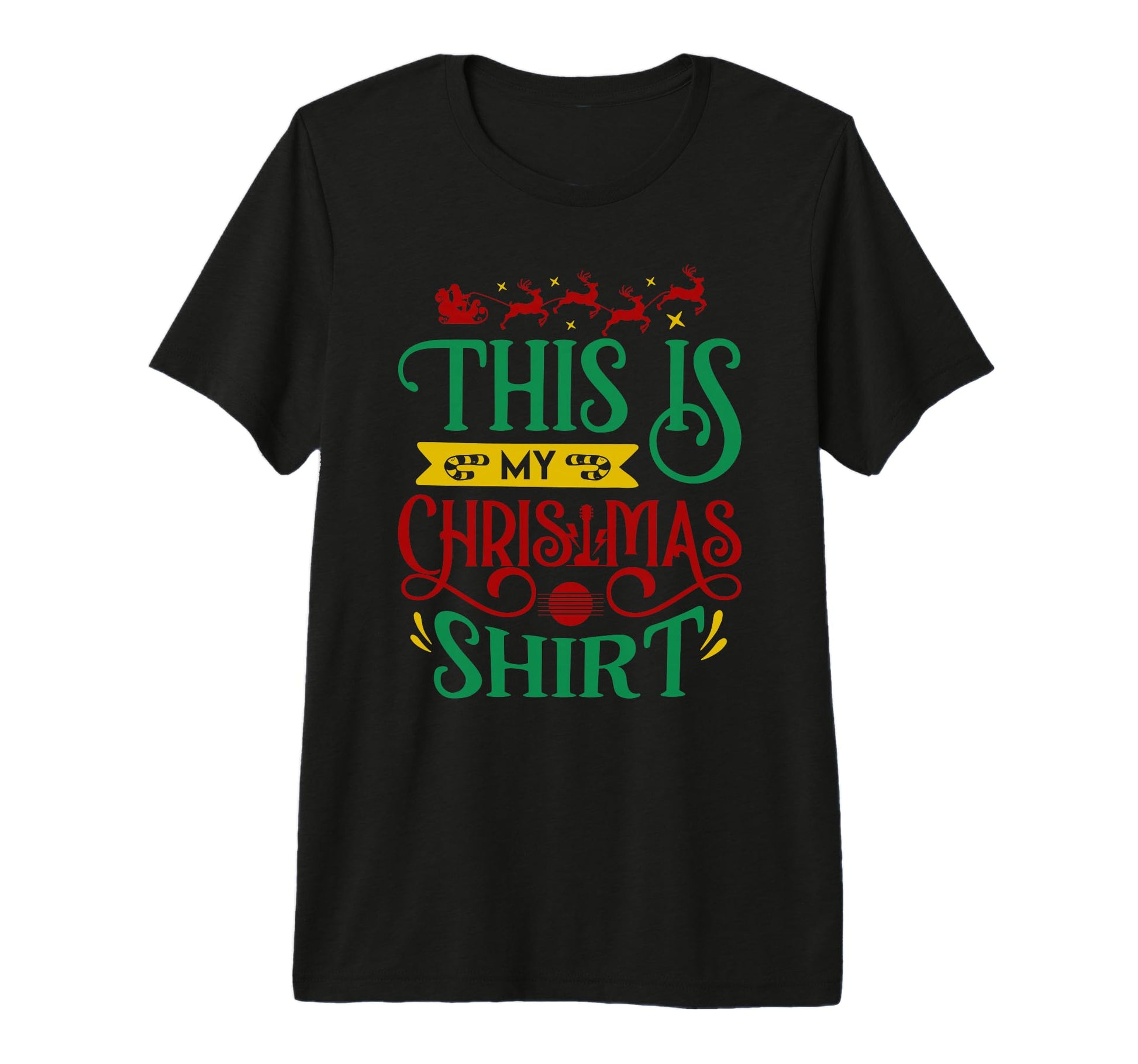 Guitar Musician Holiday Santa Claus T-Shirt - Trendy Graphic for Adults - T-Shirt, Sweatshirt, Hoodie
