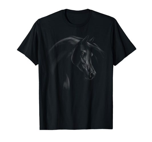 Arabian Horse Head Black Art Gifts T-Shirt - Unique Graphic for Adults - T-Shirt, Sweatshirt, Hoodie